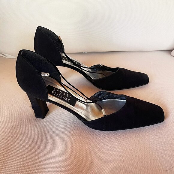 Women’s Stuart Weitzman Sateen Black Heels Size 7.5 - Picture 5 of 14